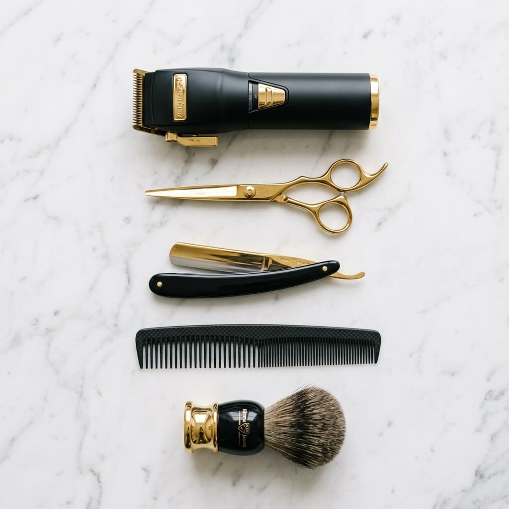 Ferramentas de barbearia premium em mármore